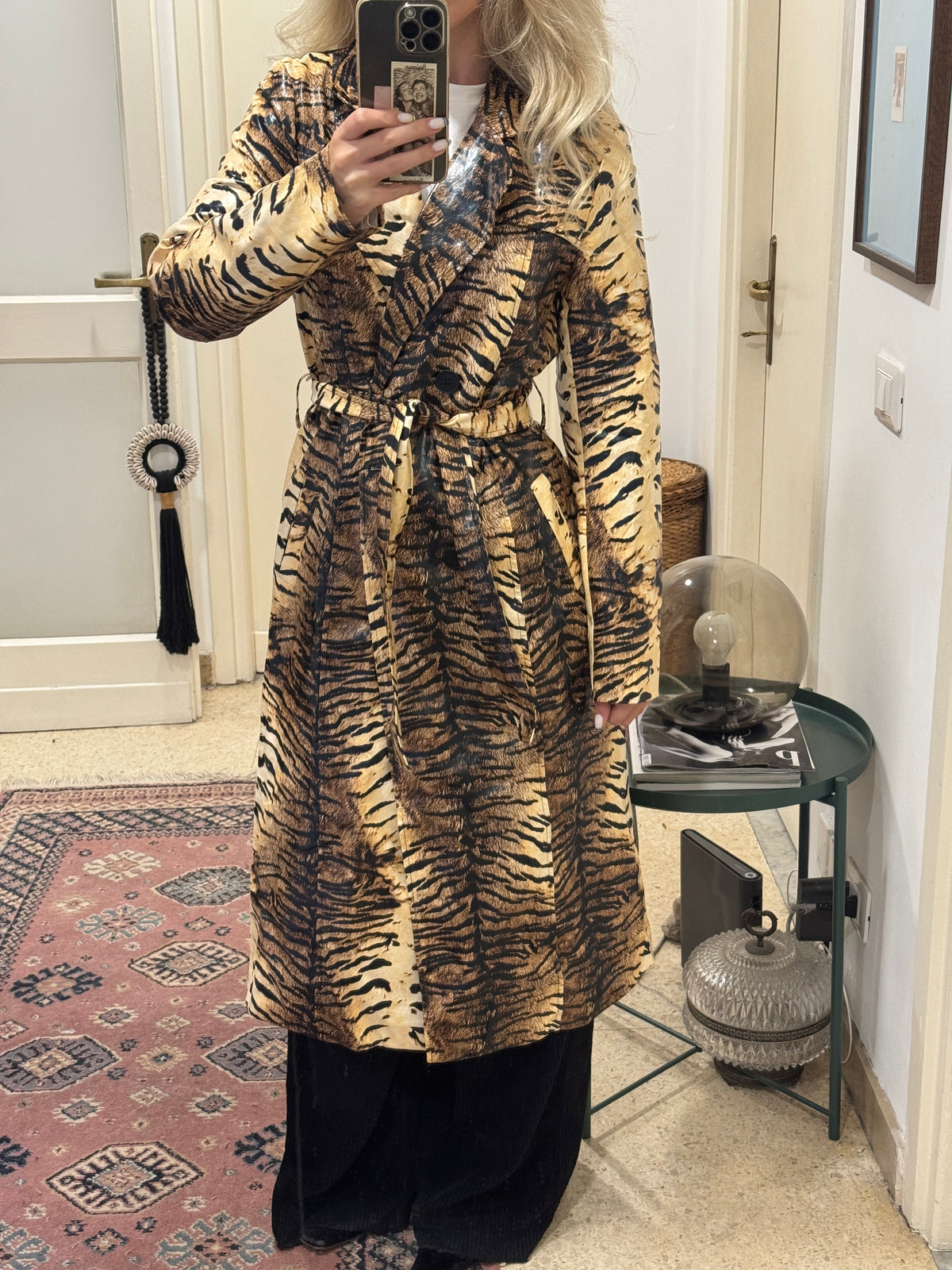 Long Tiger Print Trenchcoat