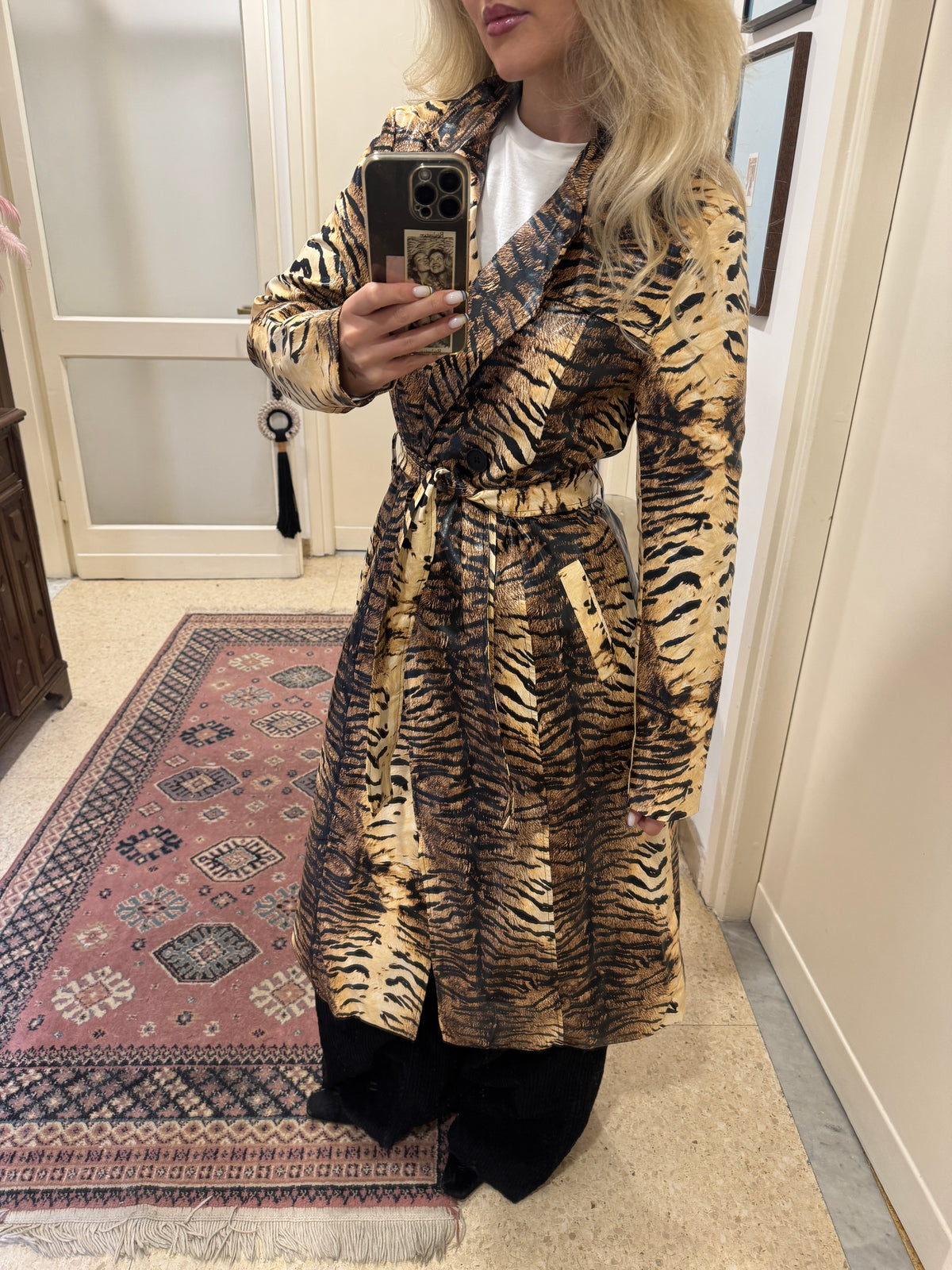 Long Tiger Print Trenchcoat
