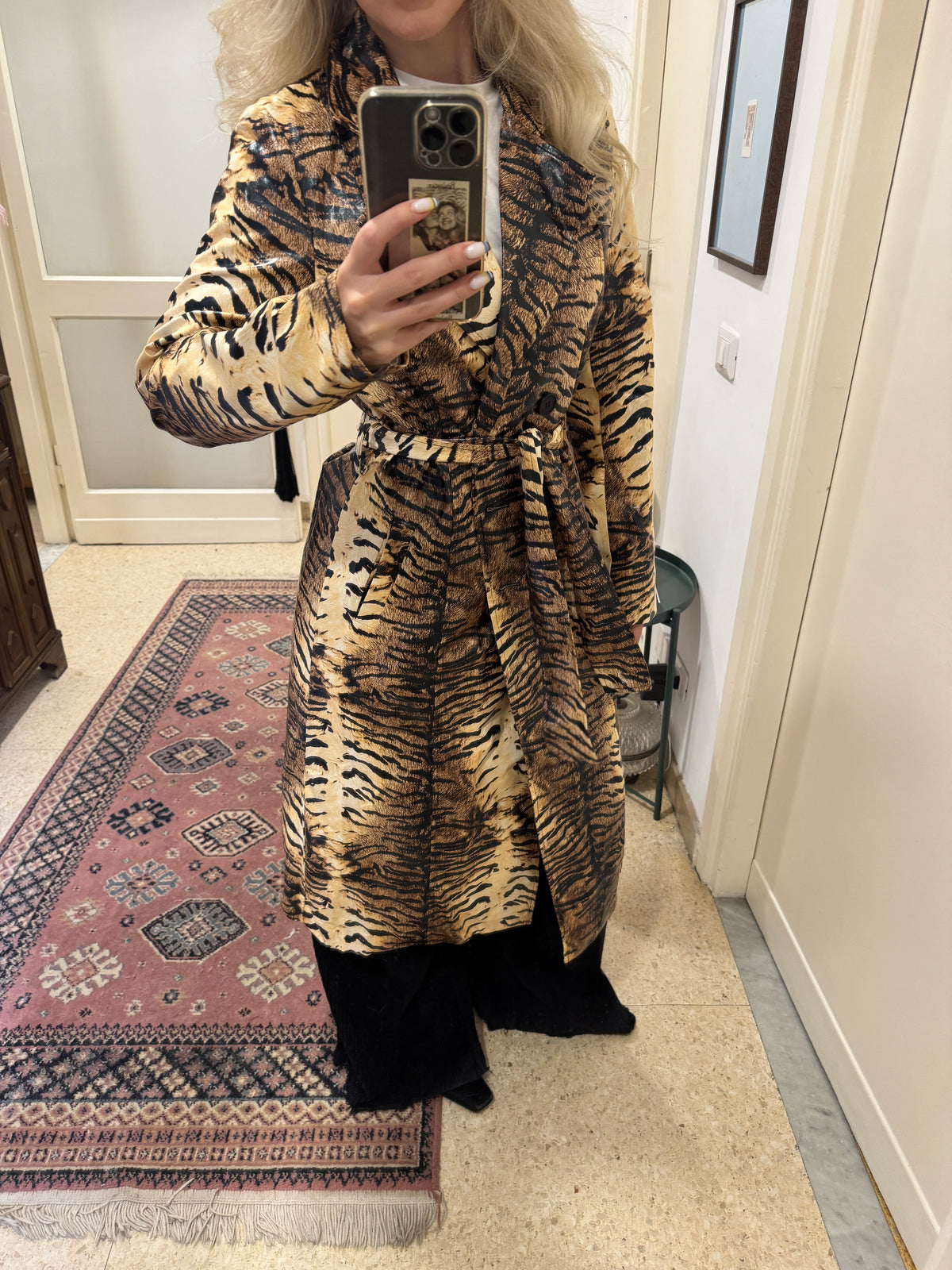 Long Tiger Print Trenchcoat