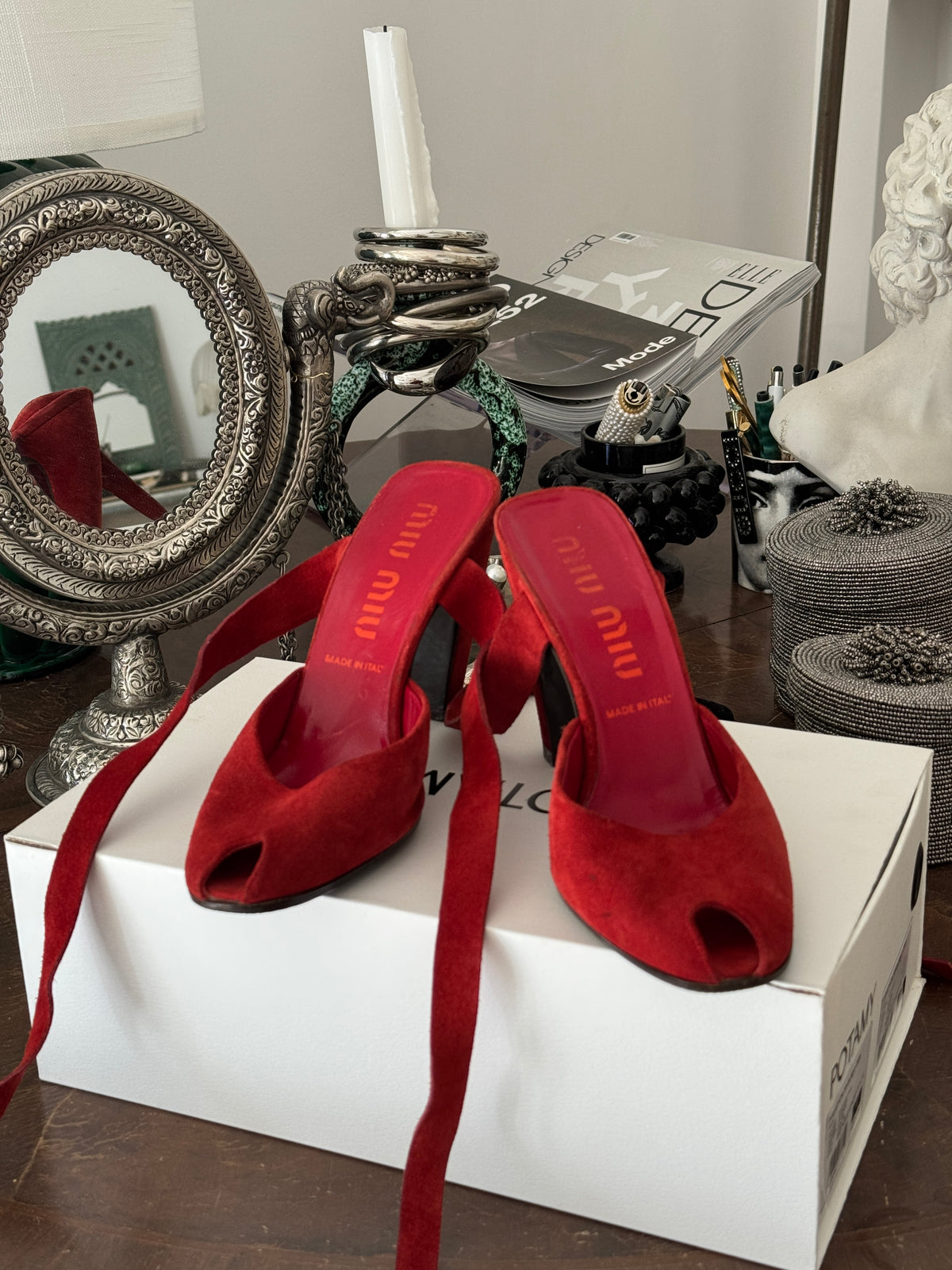 Red Suede Heels from Miu Miu