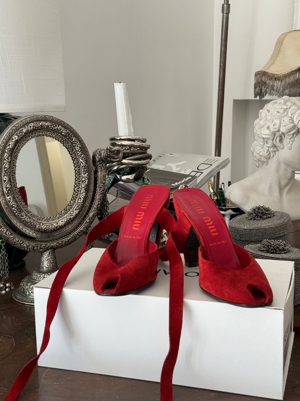 Red Suede Heels from Miu Miu