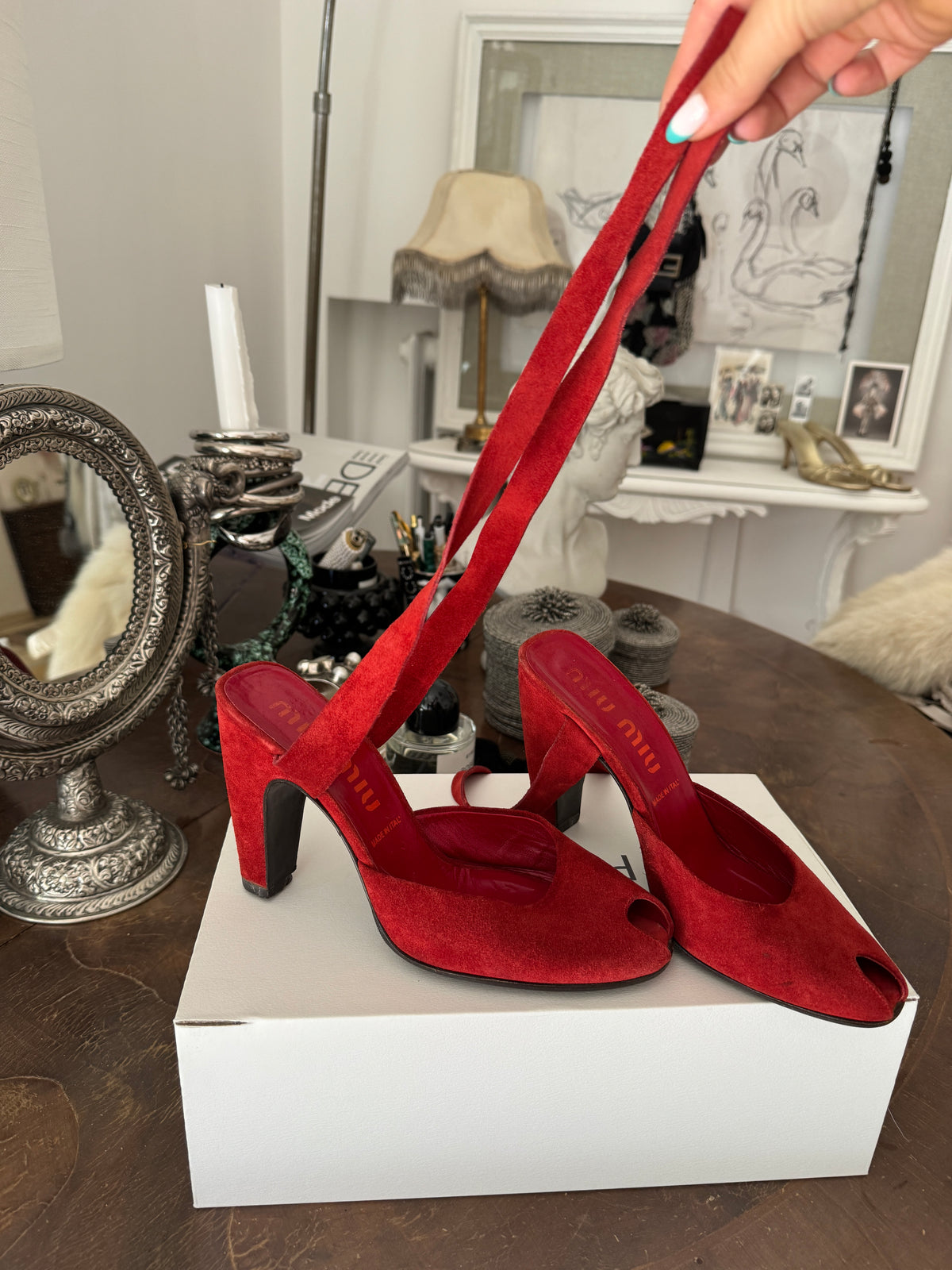 Red Suede Heels from Miu Miu