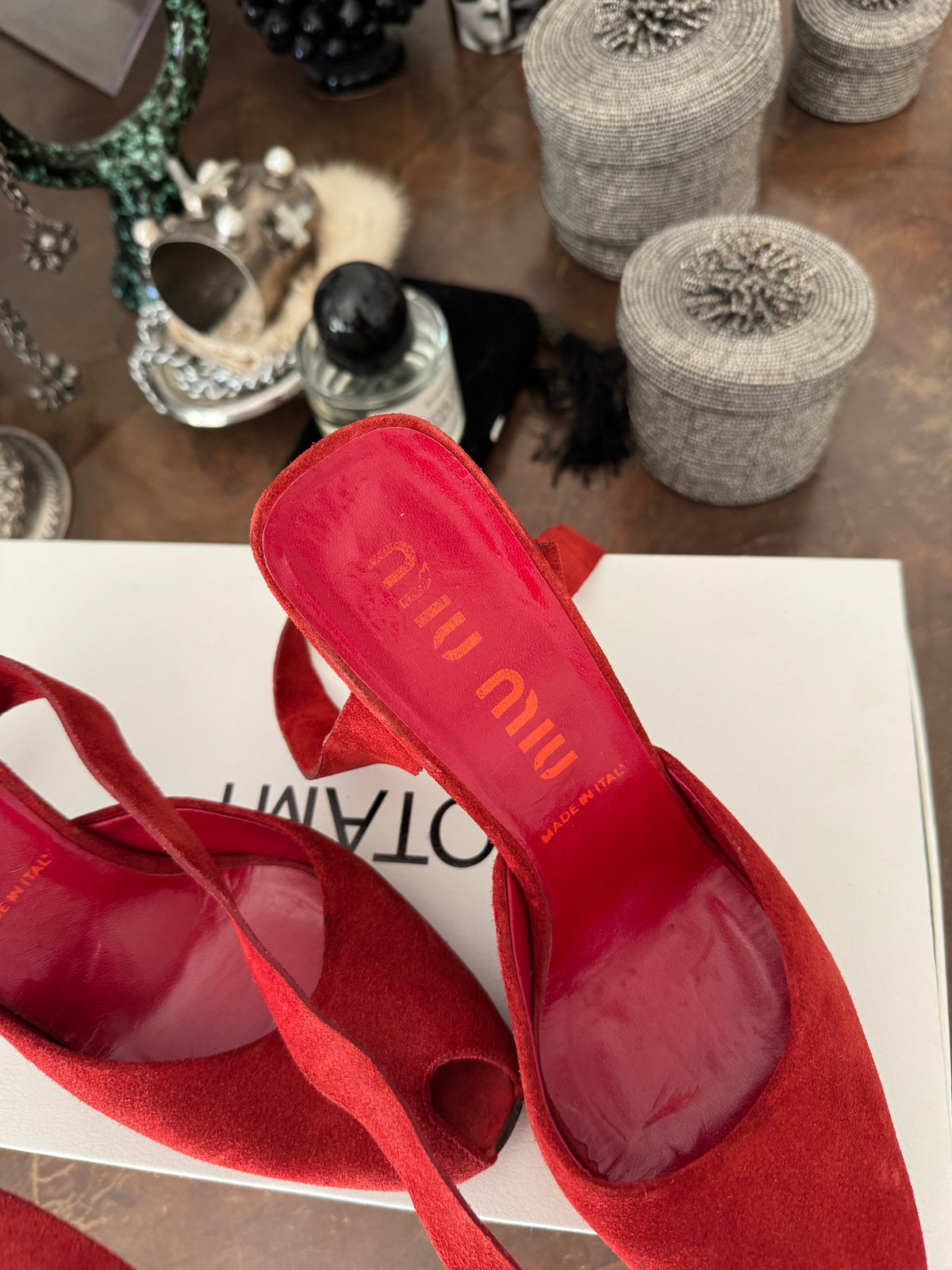 Red Suede Heels from Miu Miu