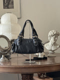 Grey Blue Leather Shoulder Bag