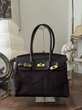 Brown Pony Hair and Leather Bag with Golden Details