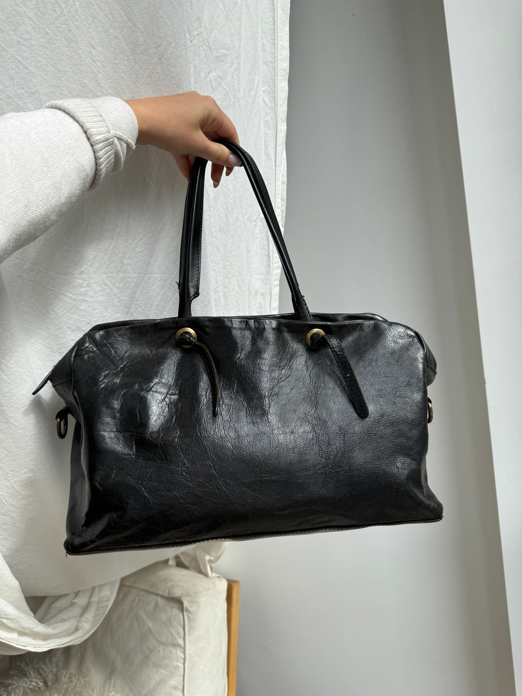 Black Real Leather Shoulder Bag