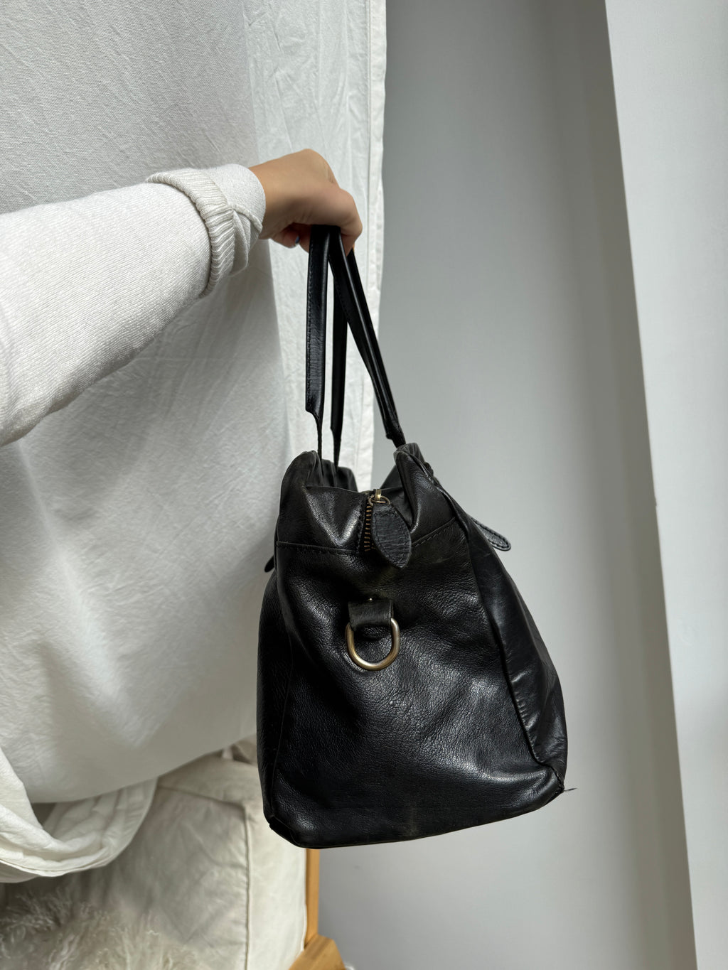 Black Real Leather Shoulder Bag