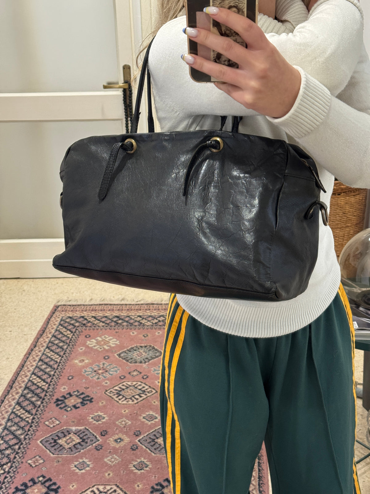 Black Real Leather Shoulder Bag