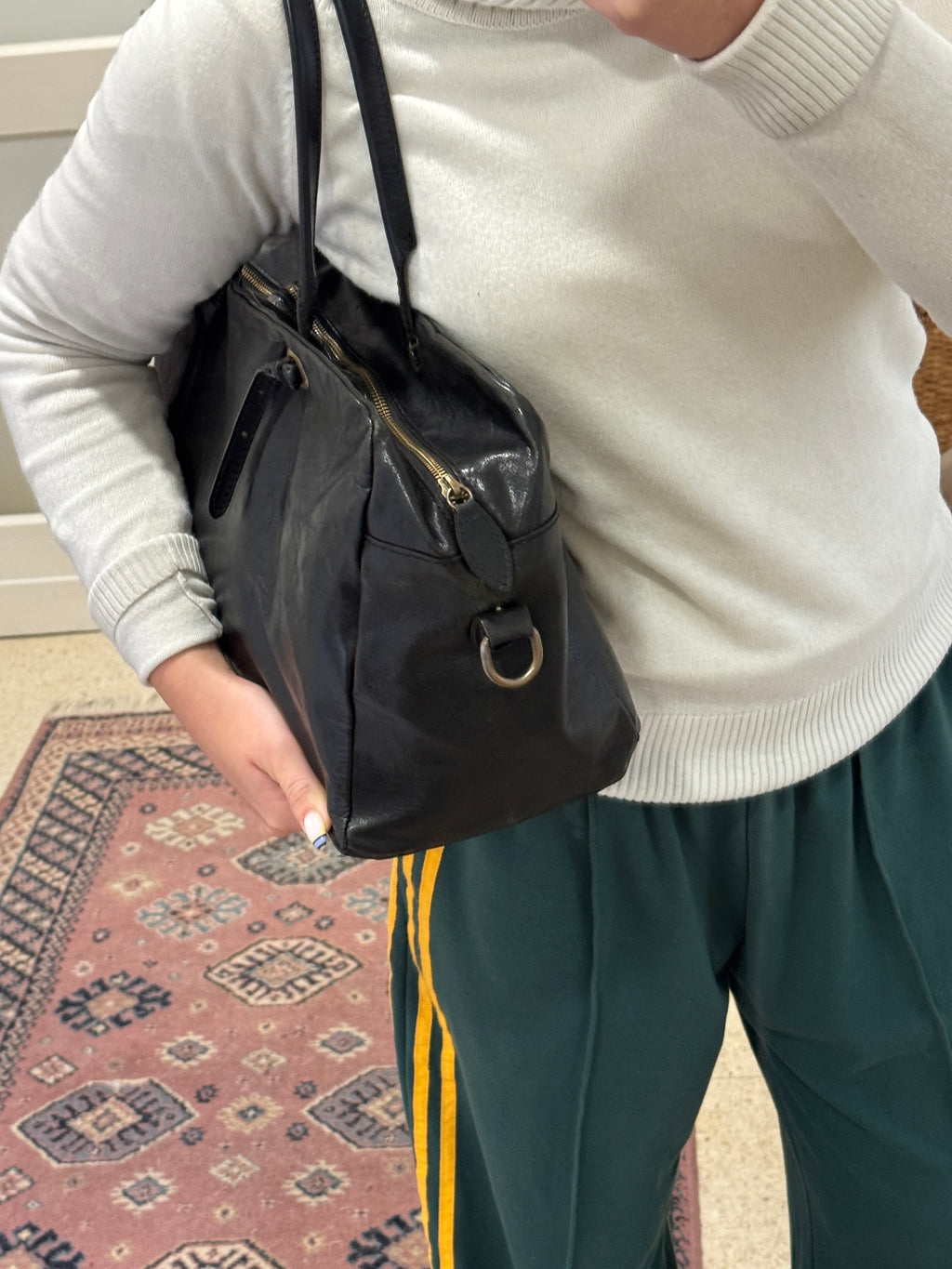 Black Real Leather Shoulder Bag