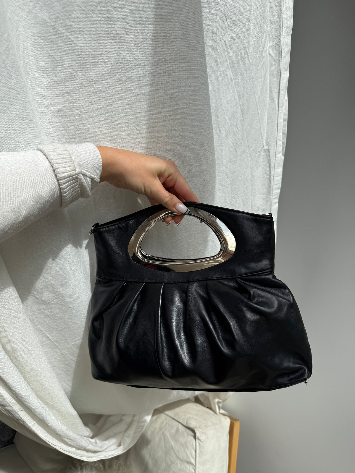Black Clutch with Metallic Details