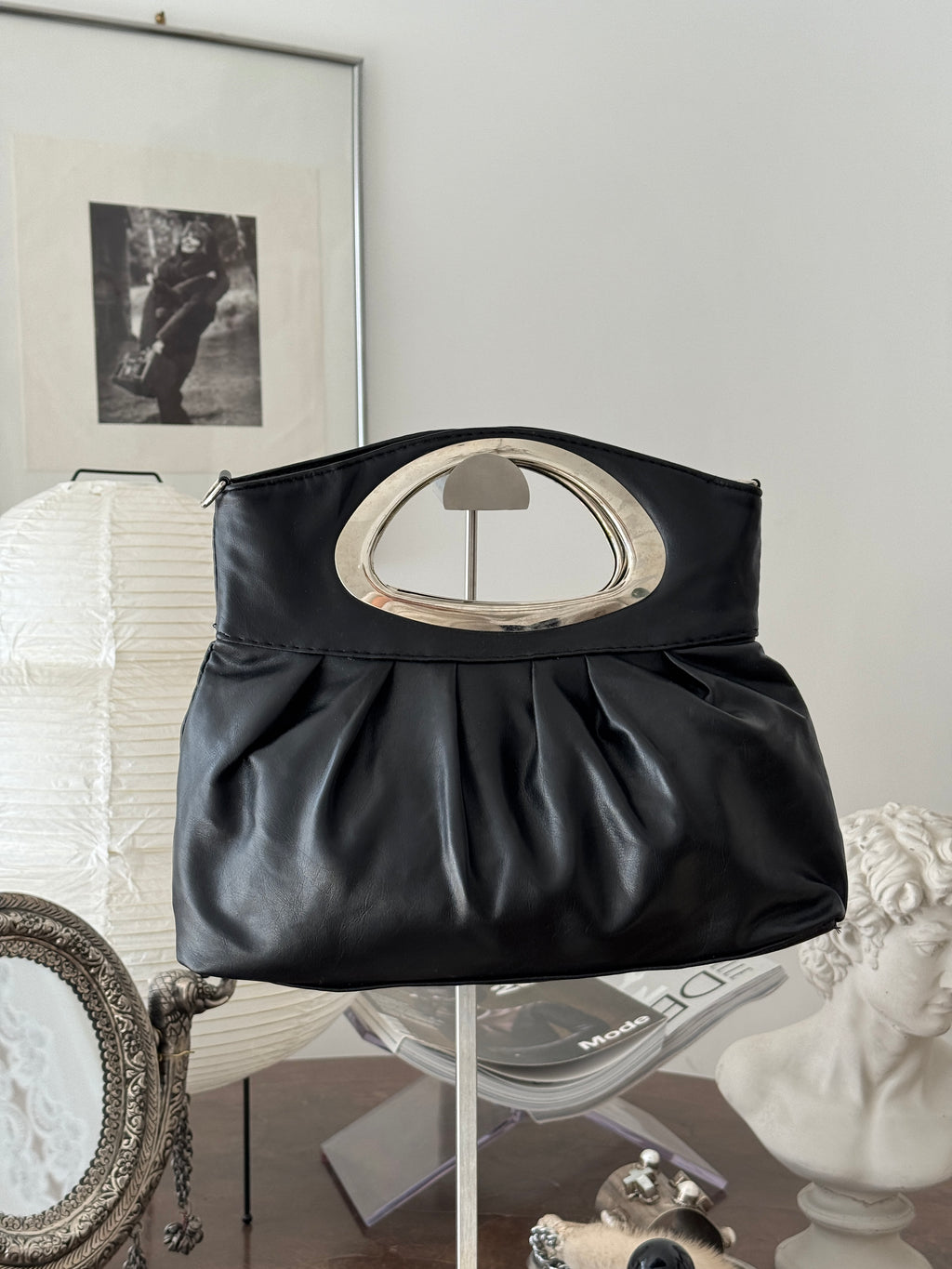 Black Clutch with Metallic Details