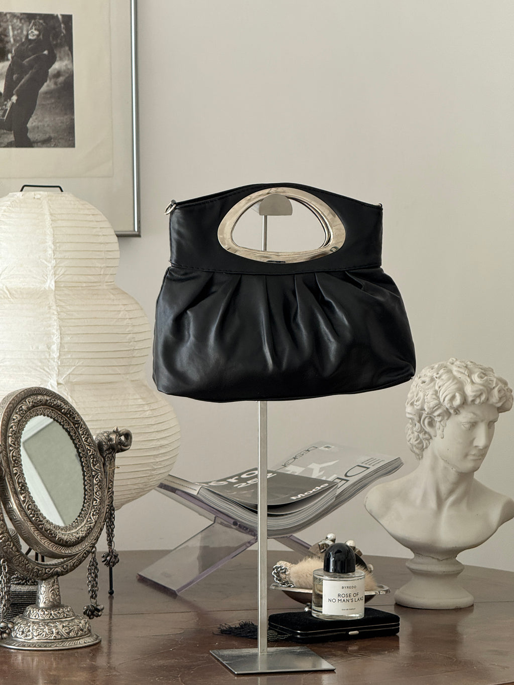 Black Clutch with Metallic Details