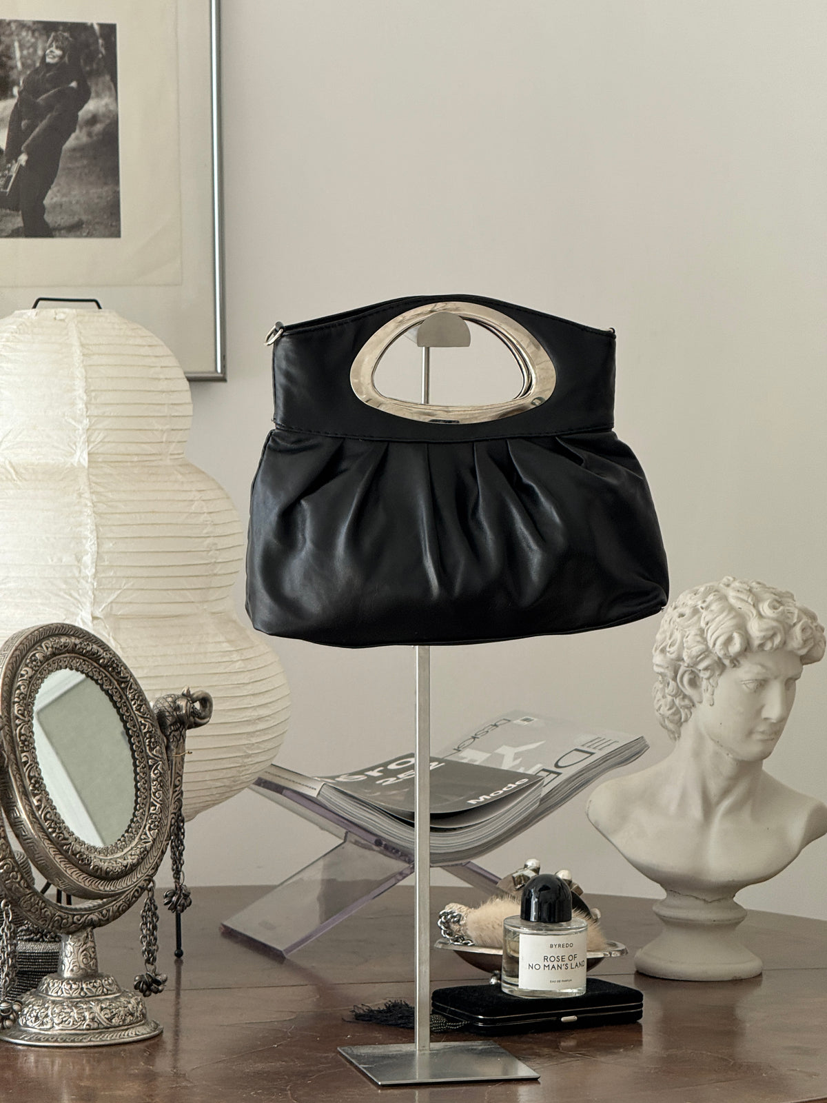 Black Clutch with Metallic Details