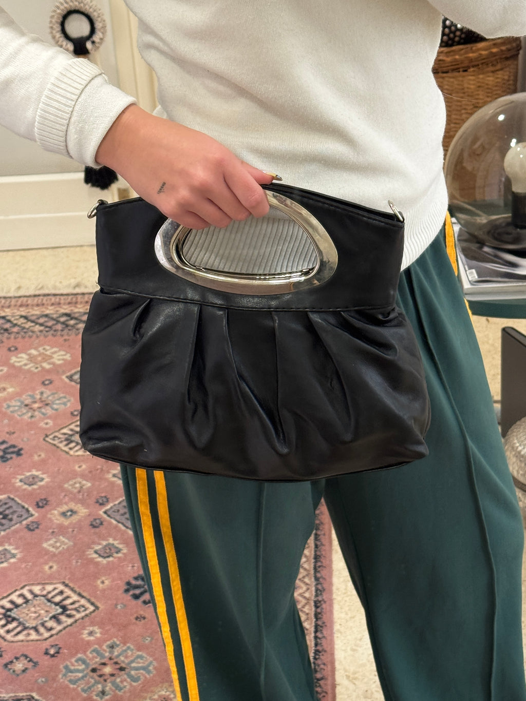 Black Clutch with Metallic Details